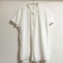 GU ホワイト 半袖シャツ ボタン付き ドレープバンドカラーシャツ