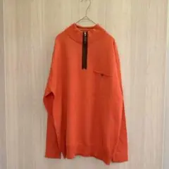 シンプルライフ トレーナー ニット セーター ハーフジップ 毛 オレンジ L