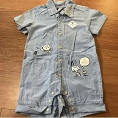 スヌーピー刺繍デニム風ロンパース