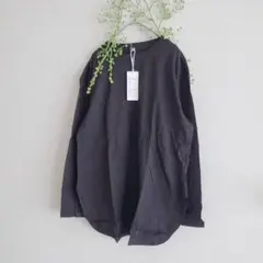 新品◆シンプル長袖Tシャツ ブラック M カジュアル 無地トップス レディース