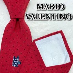 美品Mario Valentino ドット柄 犬ロゴ 赤色 高級シルク 0135