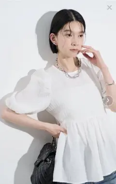【美品】Shelly island ふくれペプラムブラウス　Fサイズ　a988