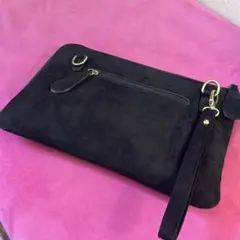 ブラック スエード クラッチバッグ