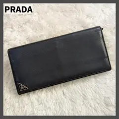 極美品 プラダ 長財布 三角プレート サフィアーノレザー ネイビー