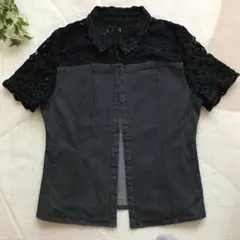 半袖 トップス ジャケット レース デニム切り替え