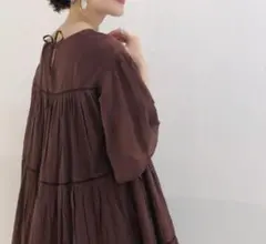 IENAイエナ　コットンボイルワンピース　ブラウン