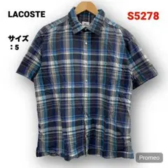 【即購入OK】LACOSTE 半袖シャツ サイズ5 チェック ブルー