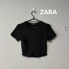 ZARA ブラック クロップド Tシャツ 半袖 フリル