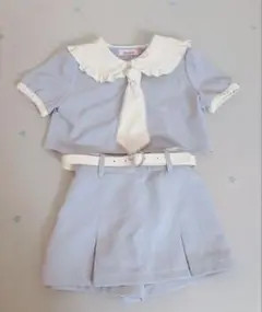 ピンクハント 女の子セーラー襟 ネクタイ セットアップ 水色 120