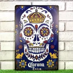 696番】コロナビール シュガースカル メキシコ カラベラ お酒 ブリキ看板