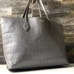 A4可 美品 フルラ レザー トートバッグ クロコ ロゴ 肩掛け グレー