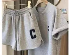 セットアップ ルームウェア 部屋着 ハーフパンツ Fサイズ グレー