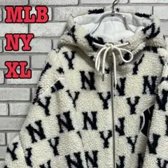 MLB☆NY フリースジャケット ワンポイント クリーム/ネイビー XL