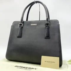 美品✨バーバリー ハンドバッグ ノバチェック ロゴプレート レザー ブラック