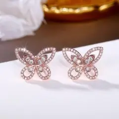 ピアス レディース バタフライ 蝶々 キラキラ CZダイヤ 韓国 新品