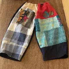 新作リネンハンドメイドバルーンパンツ刺し子ちくちくもんぺ一点物