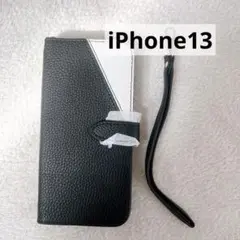 iPhone13 手帳型ケース　ブラック ストラップ付き