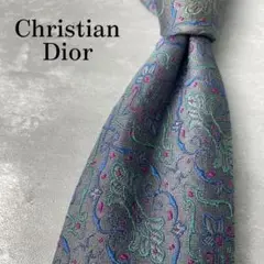 美品 Christian Dior ジャガード 花柄 植物 ペイズリー ネクタイ