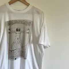 80s レオナルドダヴィンチ 人体図 アート シングルステッチTシャツ
