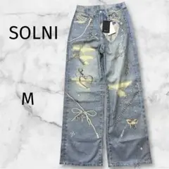 新品タグ付き SOLNI ソルニ　プリントワイドデニム Mサイズ　デコレーション