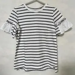 Chesty チェスティ フリル袖 Tシャツ ボーダー ビジュー付き