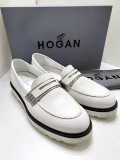 美品！HOGAN 白 ローファー 厚底ホーガン ホワイト レザー シューズ