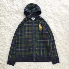 【良品】ポロバイラルフローレン パーカー フーディー 刺繍ビッグポニー チェック