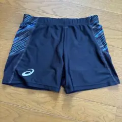 ASICS ストライプ ショートパンツ 黒/青　Lサイズ