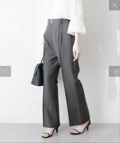 ナチュラルクチュール　【osono】ハイウエスト美フレアパンツ　チャコールグレー