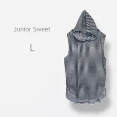 【Junior Sweet】　美品　ノースリーブパーカー　ボーダー　プルオーバー