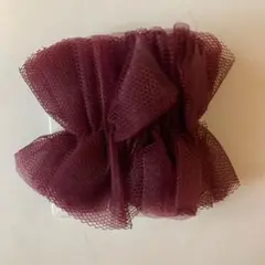 チュール　ギャザー　ヘアカフ　ボルドー