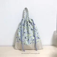 アリス＆お花ブルー 体操着袋(内側ネームタグ付き)