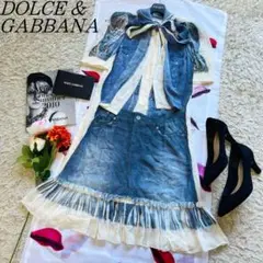 【美品】DOLCEu0026GABBANA プリントシフォンワンピース デニム 38