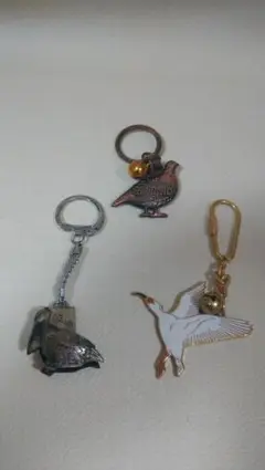 雷鳥　佐渡　トキ　鳥型メタルキーホルダー 3点セット