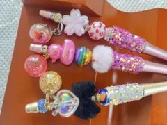 31 カスタムボールペン　ハンドメイド　3本セット　ガラスドームチャーム付き