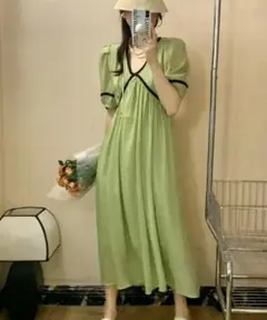 mebole ライトグリーン 半袖 ロングワンピース 新品