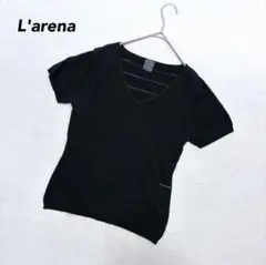 【ラレーナ】ボーダー柄VネックTシャツ 黒 M 半袖 薄手 春夏 レディース