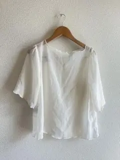 シフォン 半袖ブラウス ホワイト