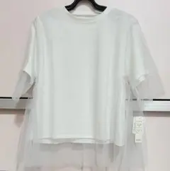 ホワイト チュールラメレイヤード Tシャツ 新品 M~L