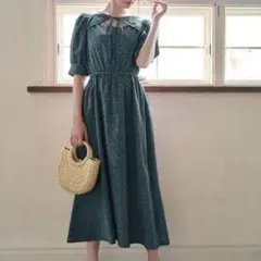 ドット柄ボレロ風ワンピース　グリーン