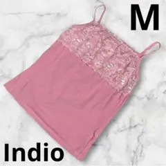 『indio』キャミソール　ピンク　レース付　Mサイズ　綿　コットン