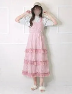 新品 maki ギンガムチェックキャミワンピース ピンク色 Mサイズ チュール