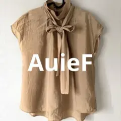 AuieF シアーリボンフレンチブラウス ベージュ リボン付き半袖シャツ