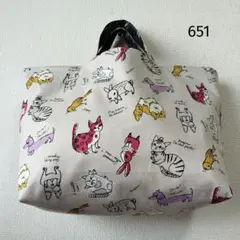 【651】A4横型トート　動物　猫　小鳥　犬　英字　手提げ