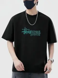 STUSSY 英字ロゴ仕様＆軽量通気性素材×黒☆半袖・Tシャツ 【４ＸＬ】