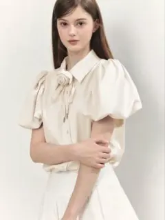 Rose choker satin puff blouse (pink)