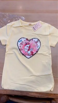 イエロー ハート型スパンコールTシャツ