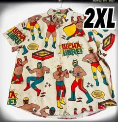 (500)2XLメンズアロハ LUCHA LIBRE 覆面 レスラーゆったり