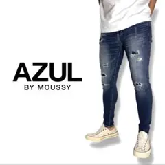 AZUL by moussy｜ダメージリペアスキニーデニムSストレッチジェギング