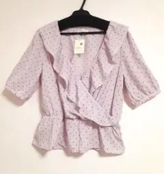 【新品】アースミュージック＆エコロジー ドット柄カシュクールブラウス ピンク